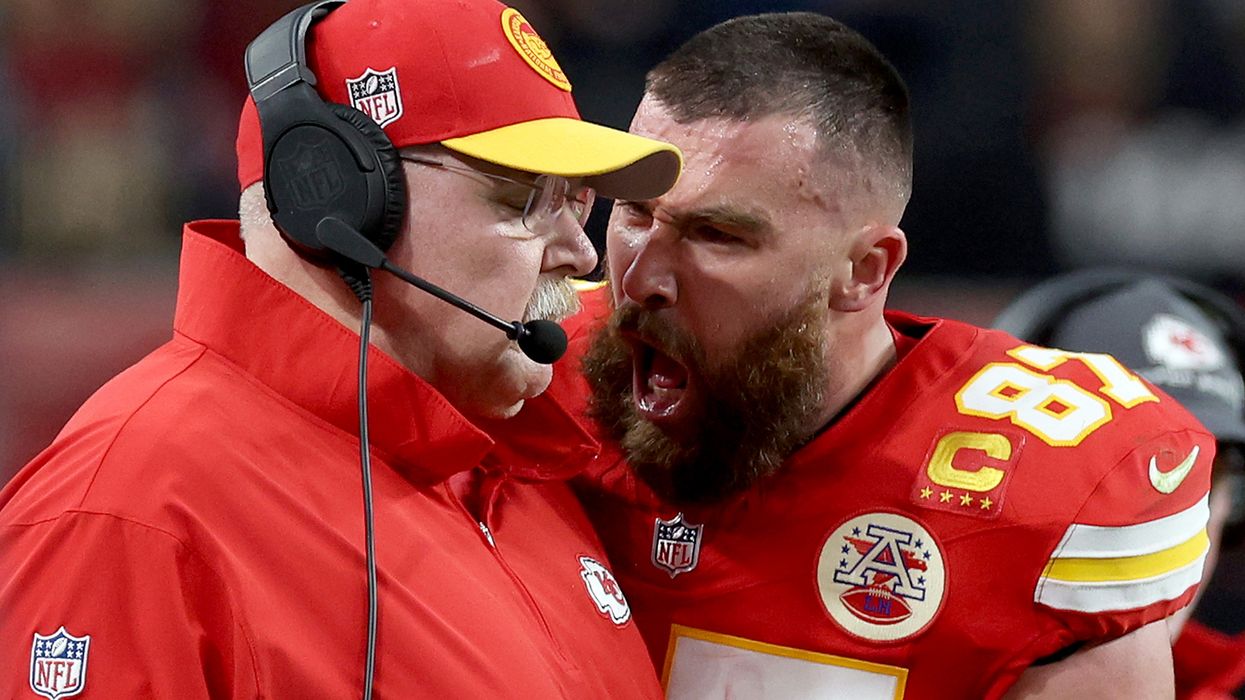 Super Bowl: Travis Kelce Throws Sideline Tantrum, Grabs Andy Reid