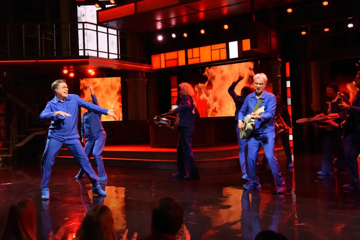 Stephen Colbert Helps David Byrne Burn Down the House on ‘The Late Show’